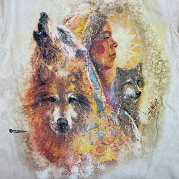 The Mountain Native American Unity Wolf Long Sleeve Tie Dyed Tee Size XL - Picture 2 of 3